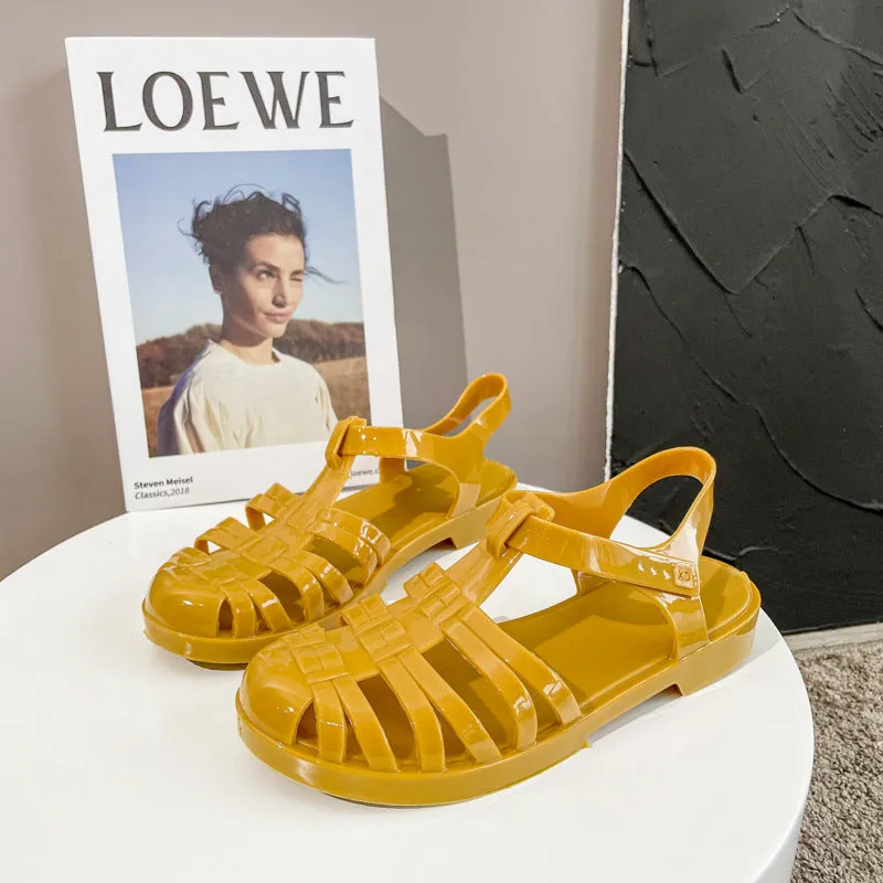 Baotou Roman Clear Crystal Sandals