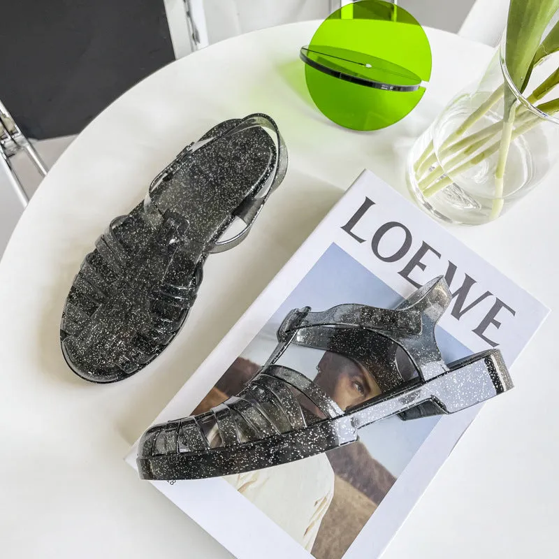 Baotou Roman Clear Crystal Sandals