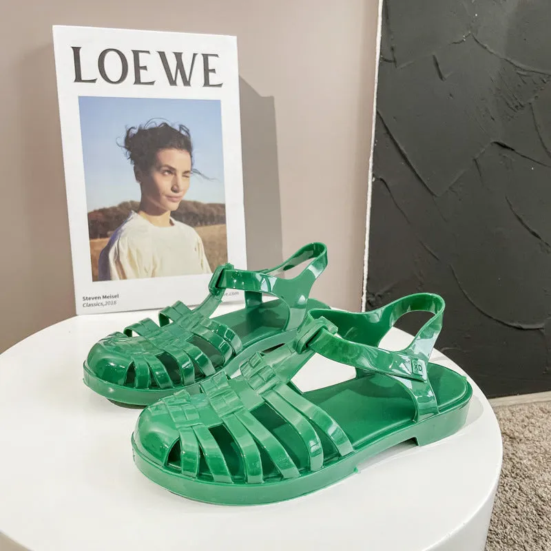 Baotou Roman Clear Crystal Sandals