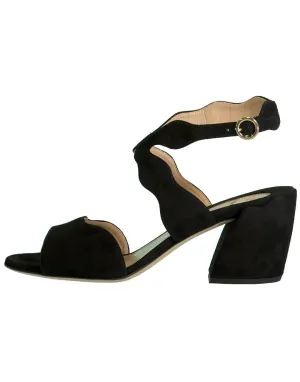Black Scallop Chunky Heel Sandal