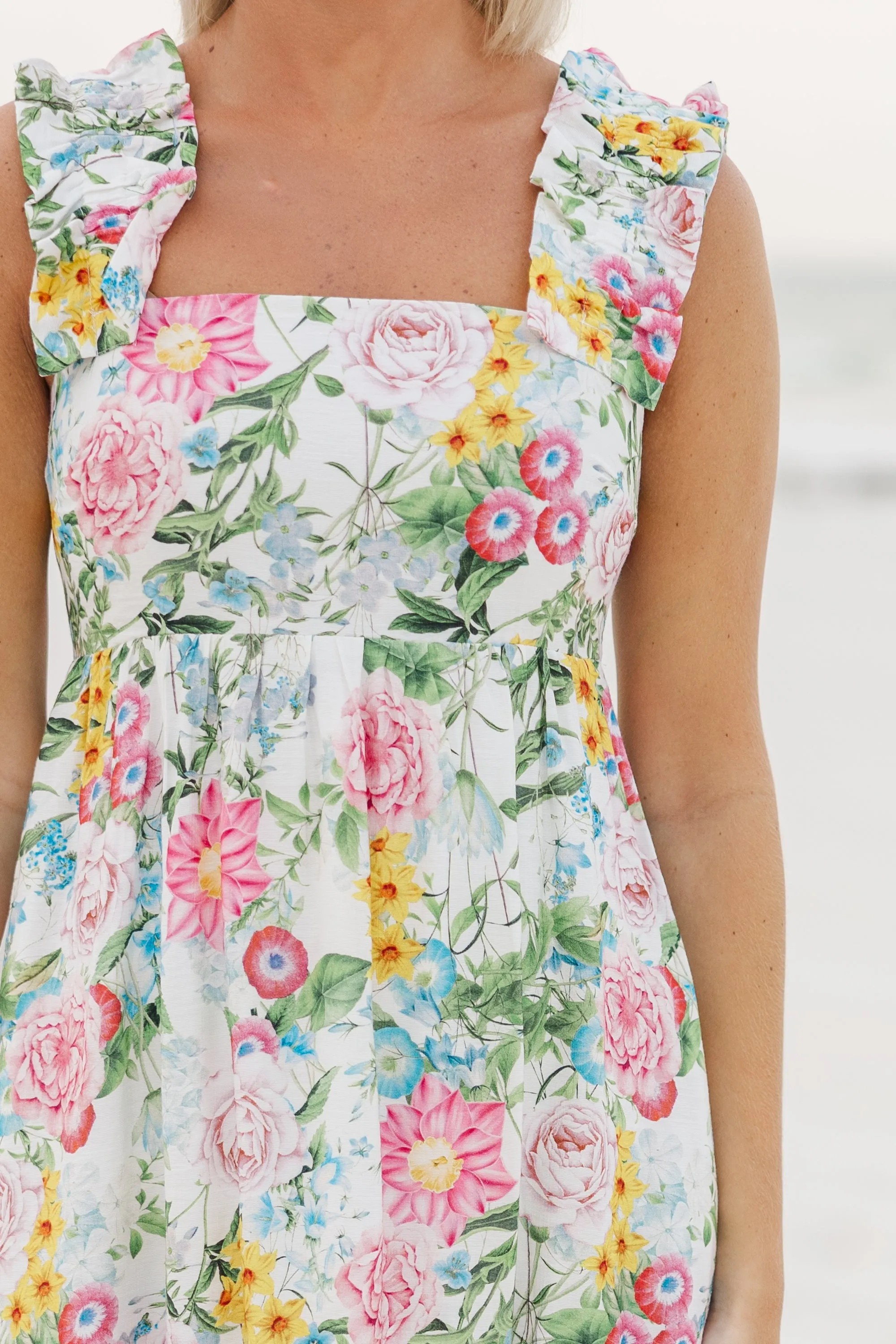 Celebrate The Day White Floral Midi Dress