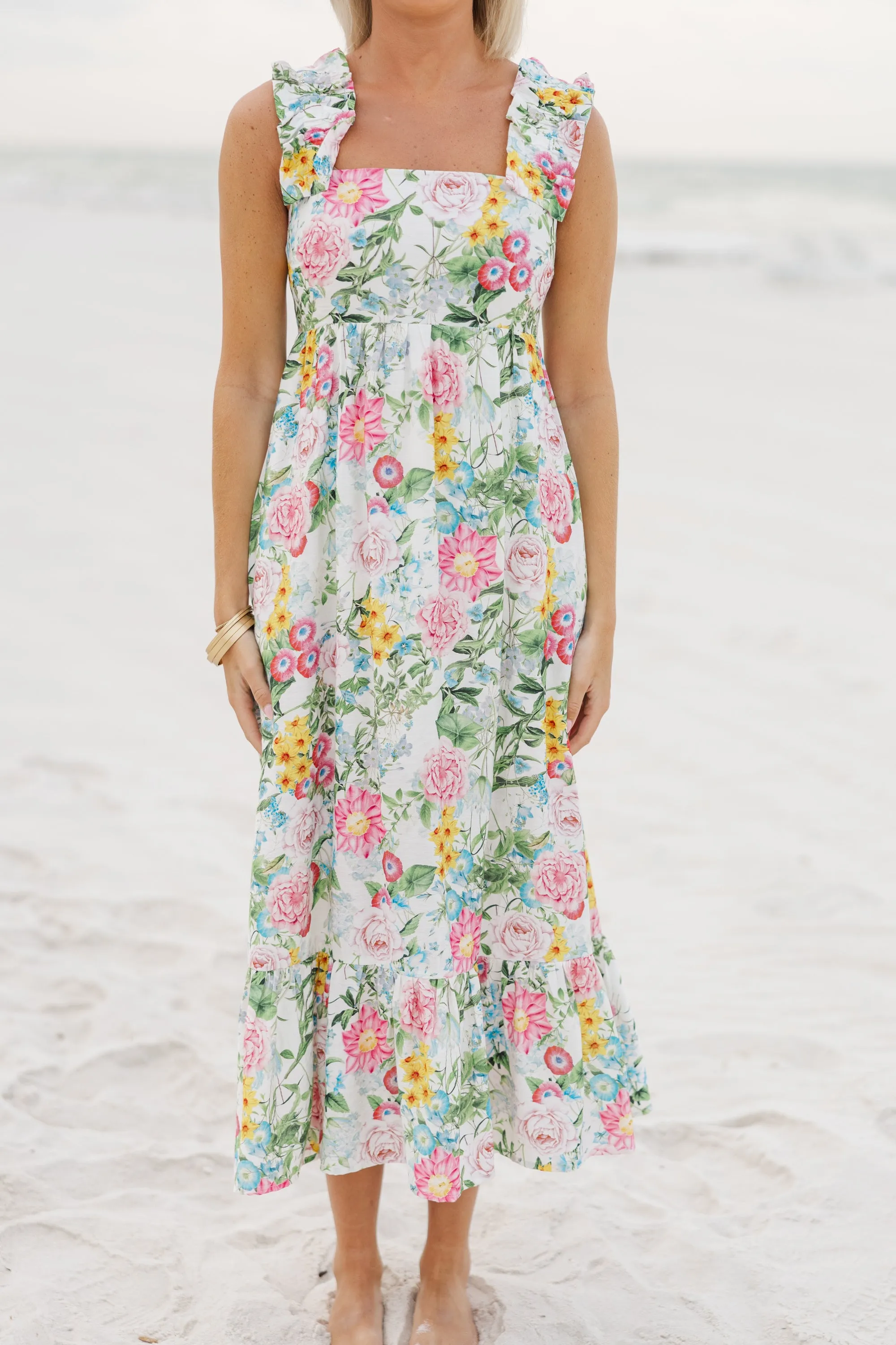 Celebrate The Day White Floral Midi Dress