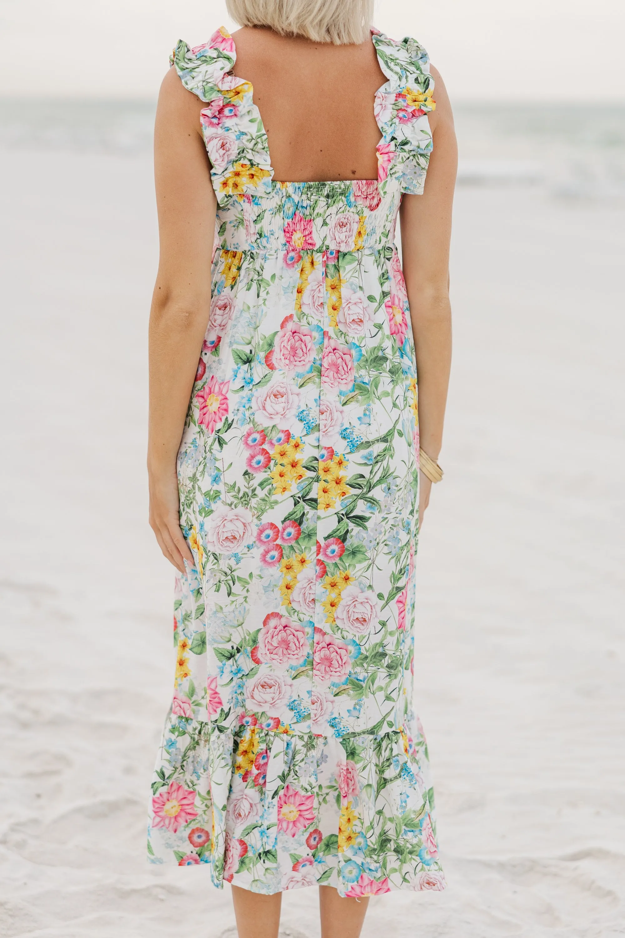 Celebrate The Day White Floral Midi Dress