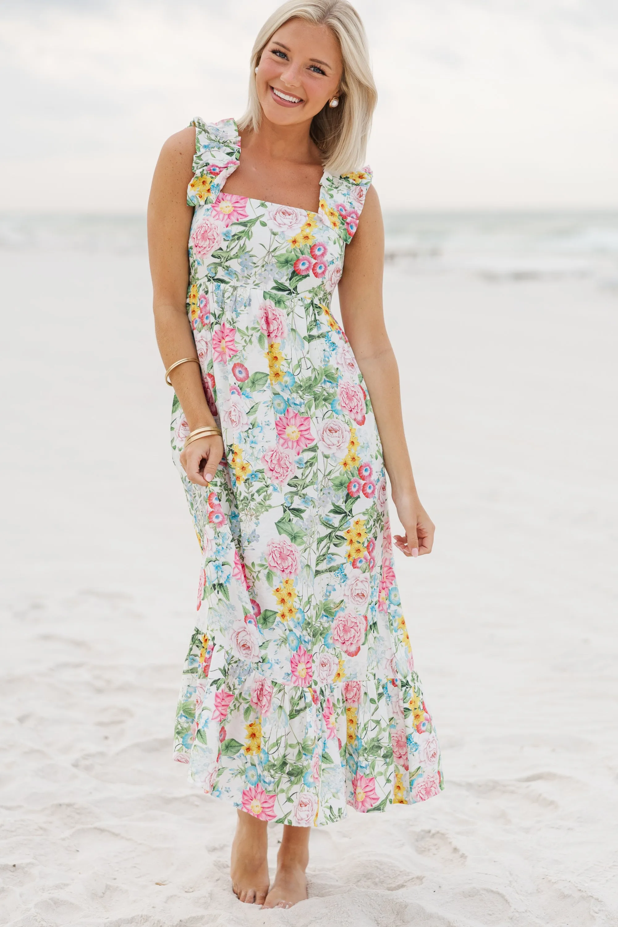 Celebrate The Day White Floral Midi Dress