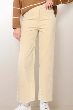 Cream Corduroy Straight Leg Cropped Pants