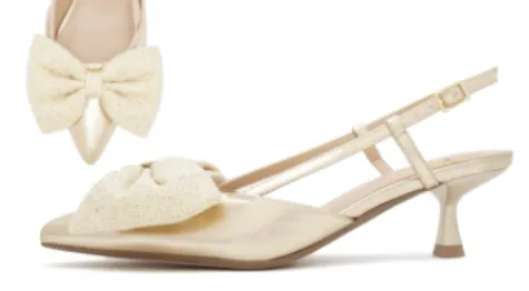 Doda | Slingback Kitten Heels with Bow Detail | Gold