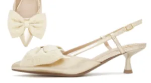 Doda | Slingback Kitten Heels with Bow Detail | Gold