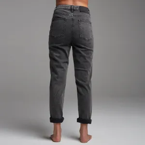 DRAKE BLACK ACID WASH MOM FIT JEANS - CT074