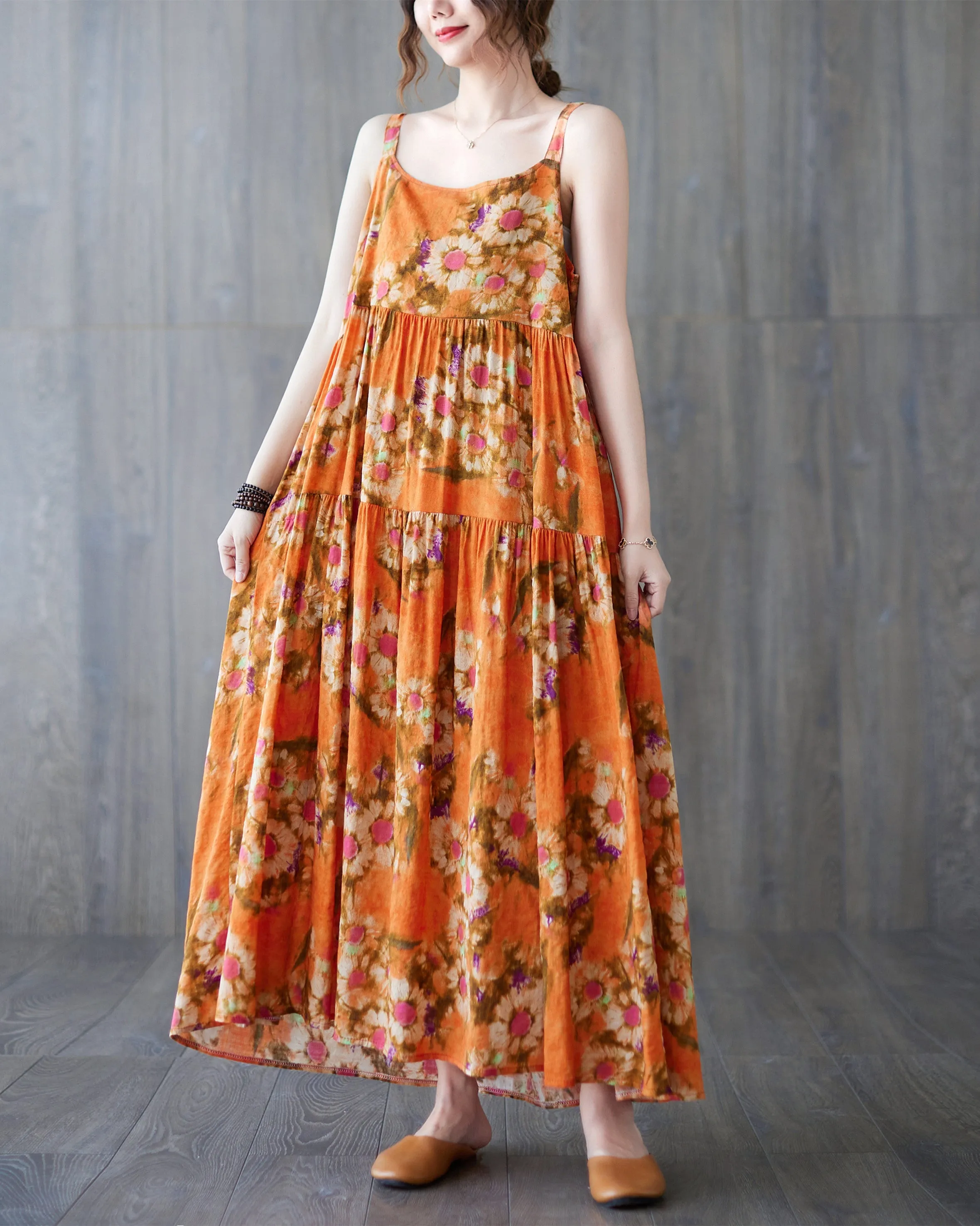 ellazhu Women Sleeveless Maxi Length Crewneck Patterns Casual Tank Dress GA2577