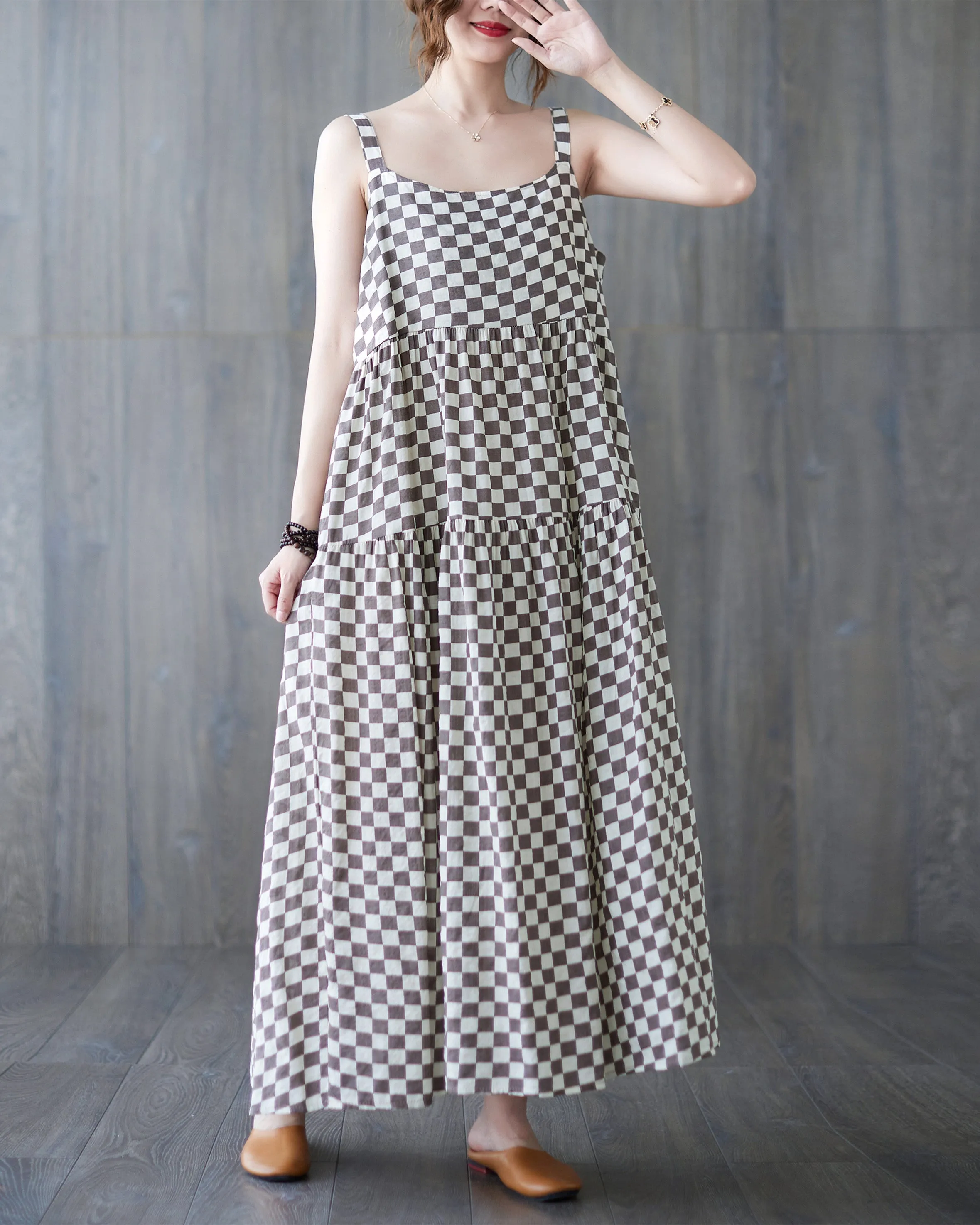 ellazhu Women Sleeveless Maxi Length Crewneck Patterns Casual Tank Dress GA2577