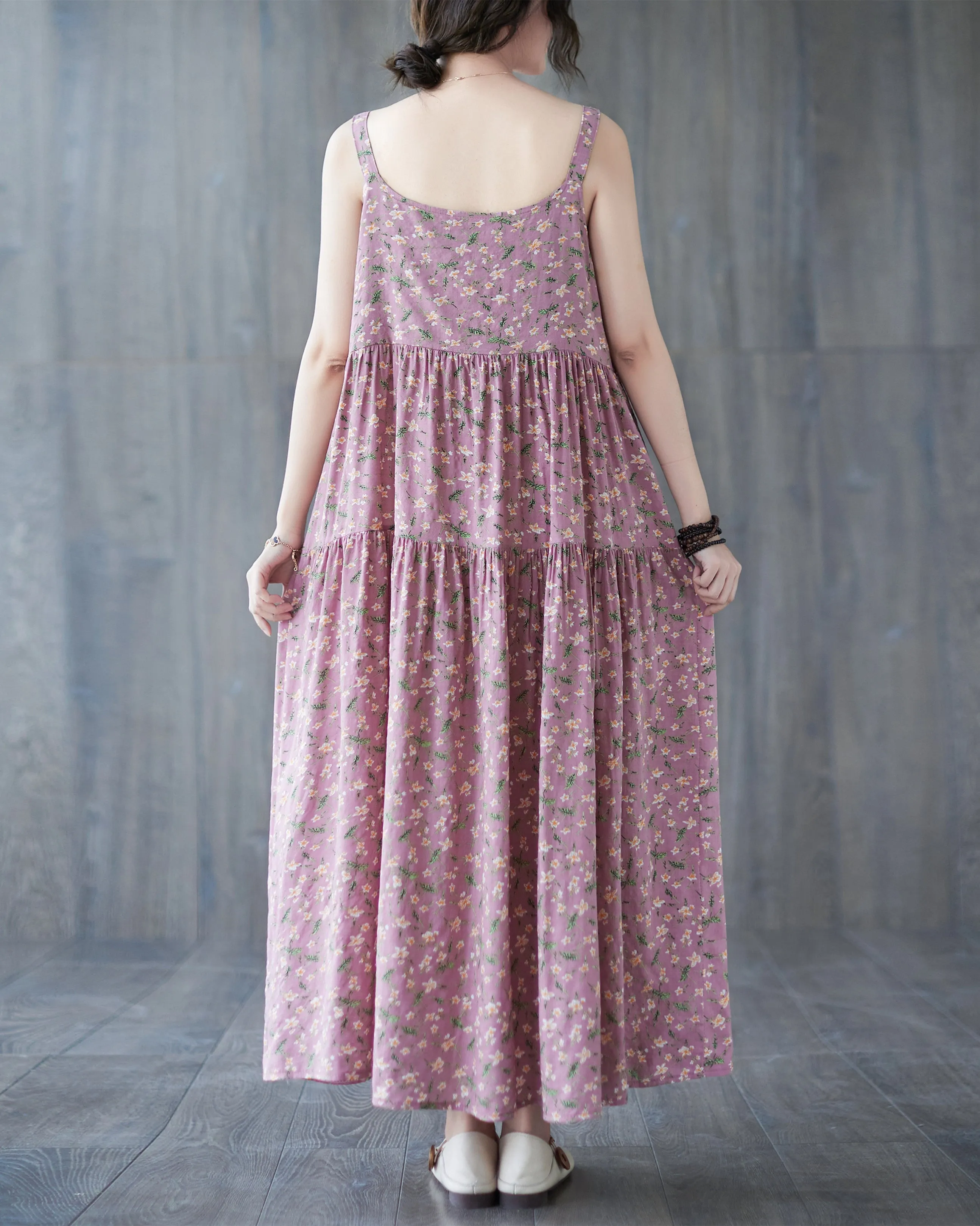 ellazhu Women Sleeveless Maxi Length Crewneck Patterns Casual Tank Dress GA2577