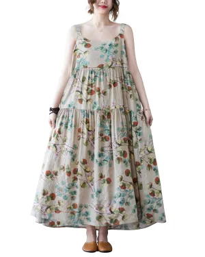 ellazhu Women Sleeveless Maxi Length Crewneck Patterns Casual Tank Dress GA2577