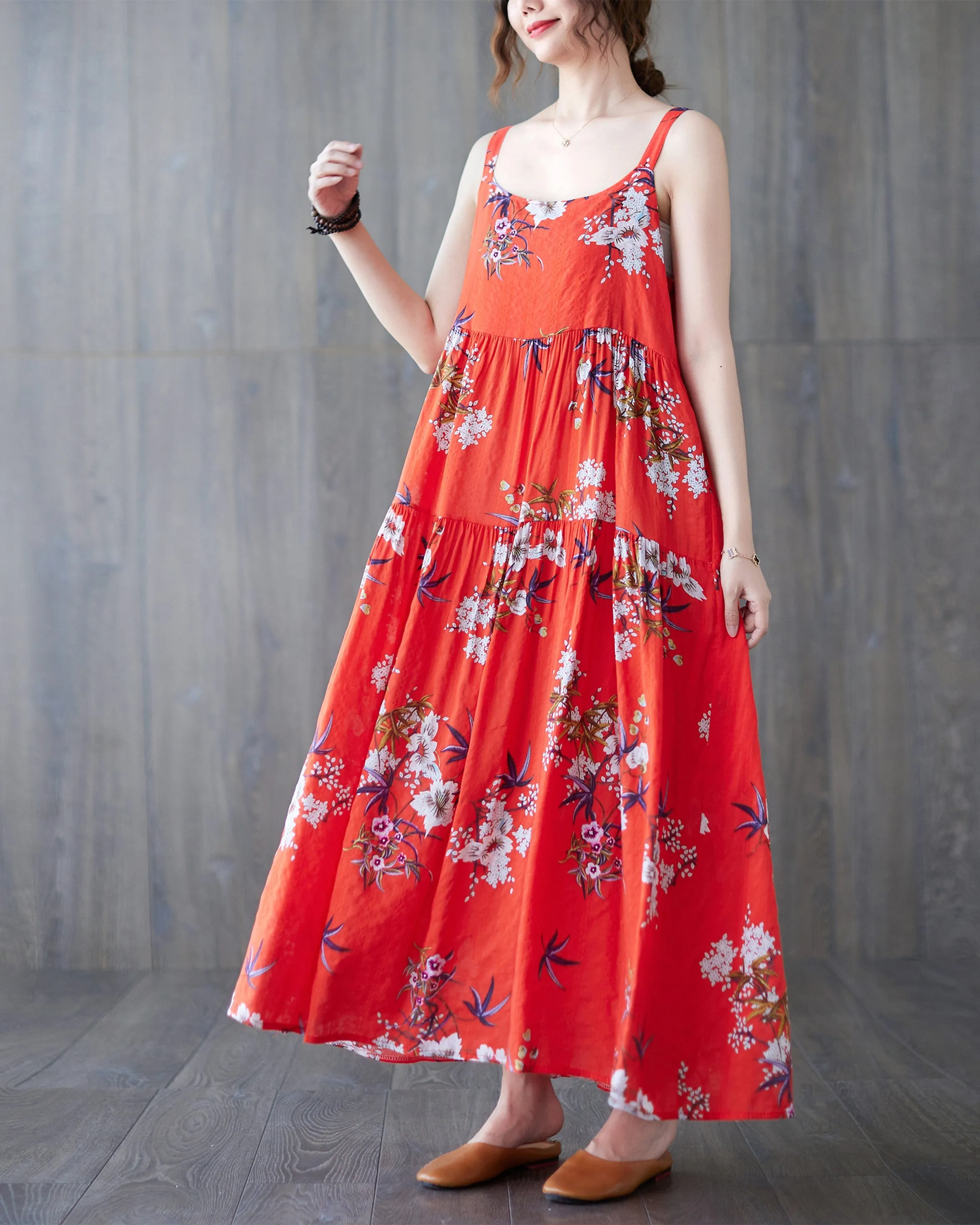 ellazhu Women Sleeveless Maxi Length Crewneck Patterns Casual Tank Dress GA2577