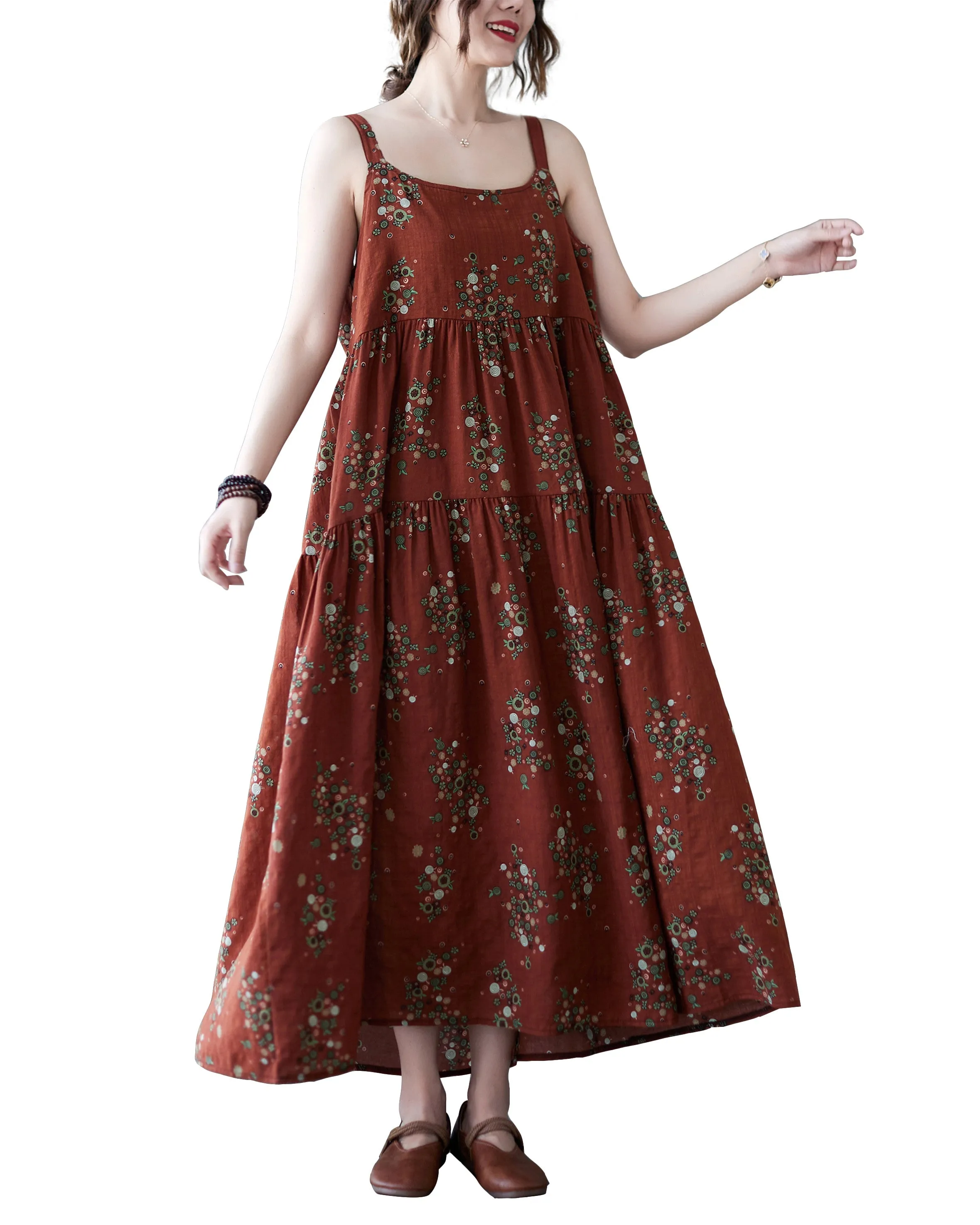 ellazhu Women Sleeveless Maxi Length Crewneck Patterns Casual Tank Dress GA2577