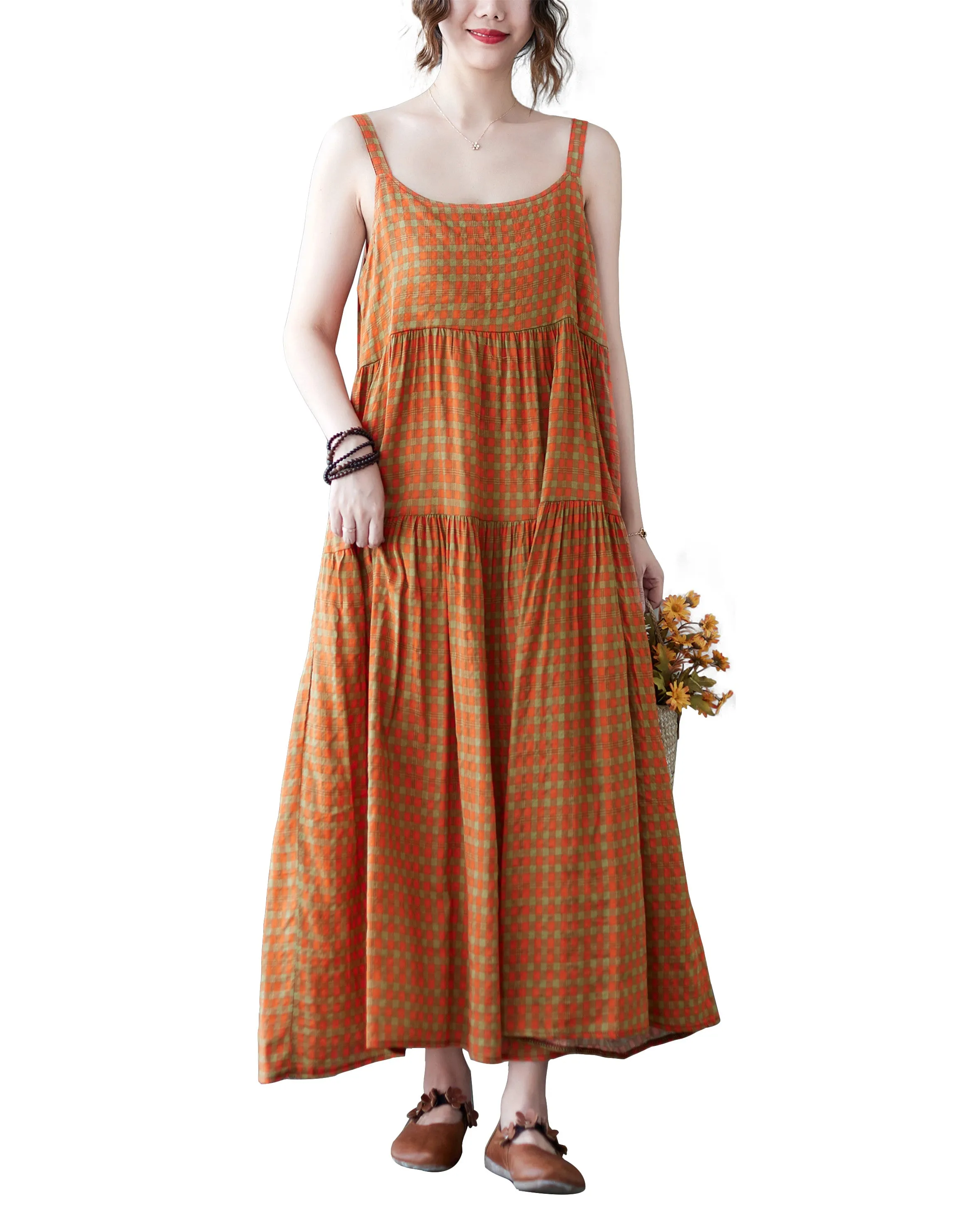 ellazhu Women Sleeveless Maxi Length Crewneck Patterns Casual Tank Dress GA2577