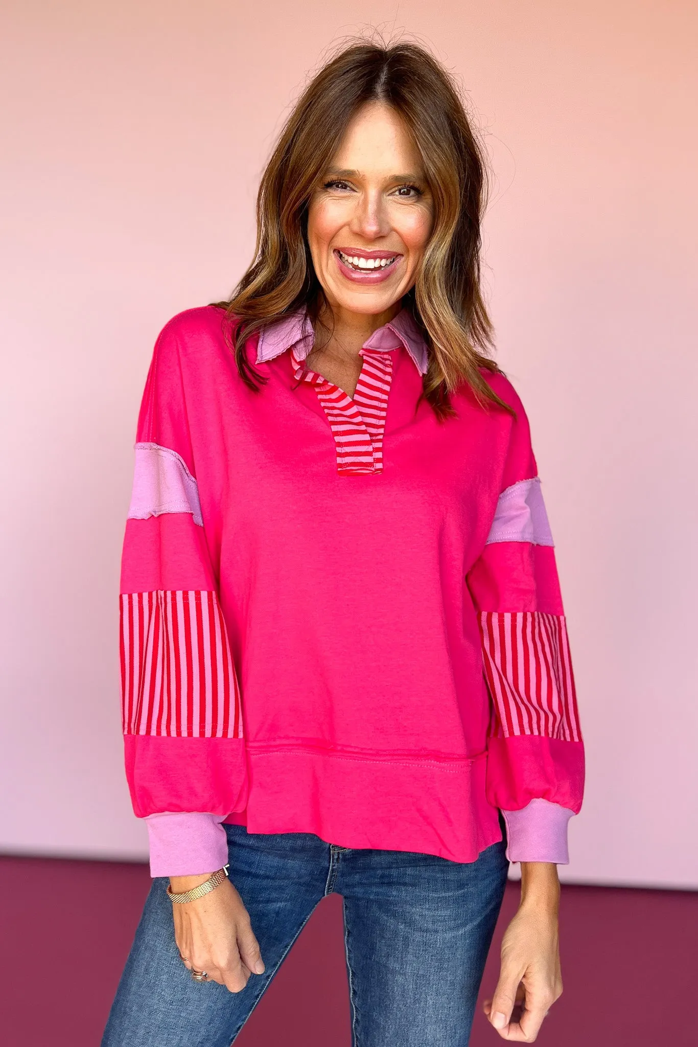 Fuchsia Mixed Stripe Sweatshirt Top