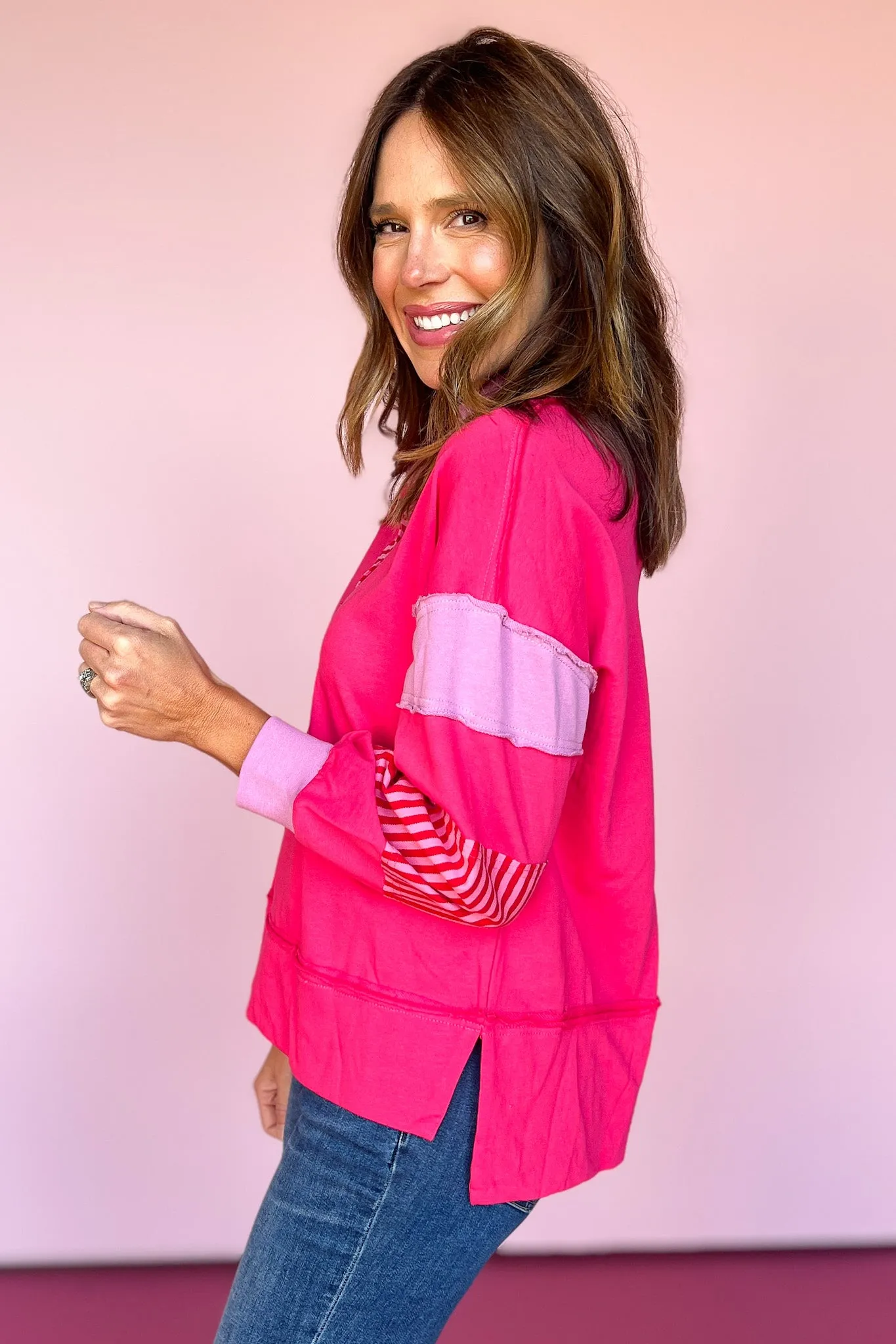 Fuchsia Mixed Stripe Sweatshirt Top