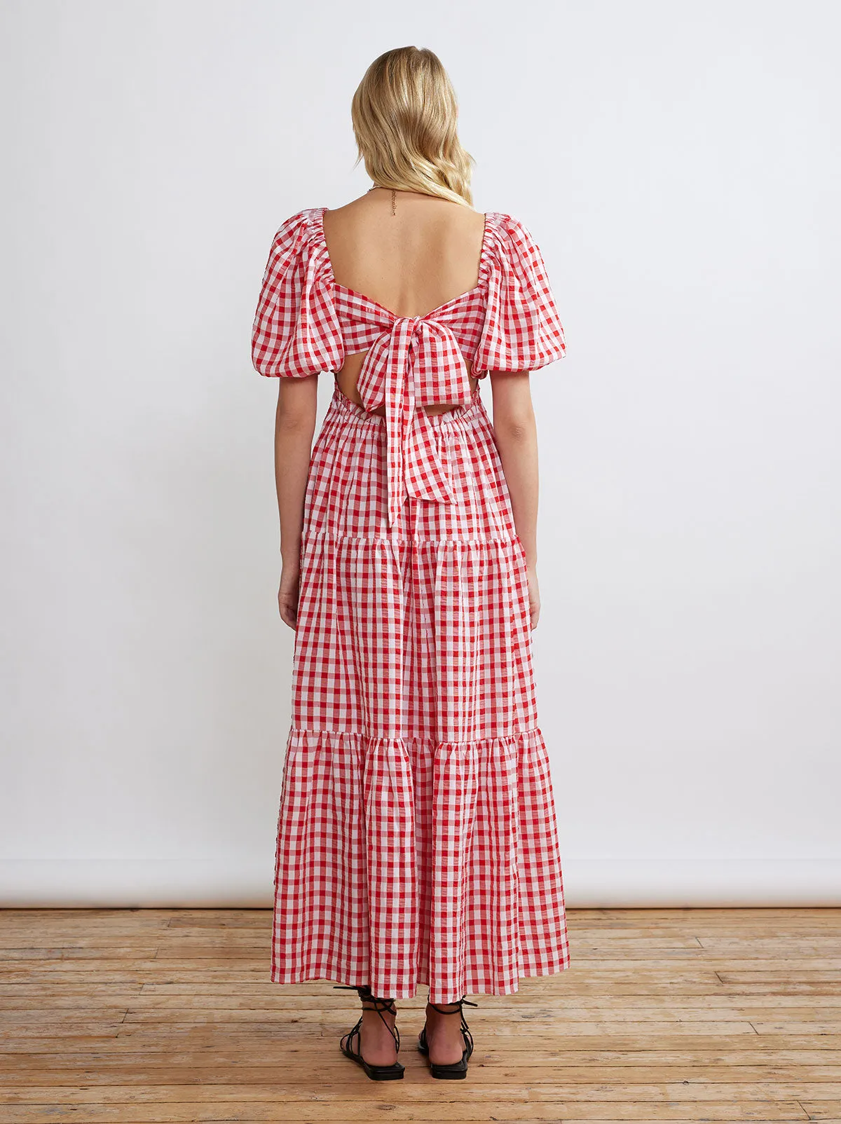 Gianna Tie Back Red Gingham Maxi Dress