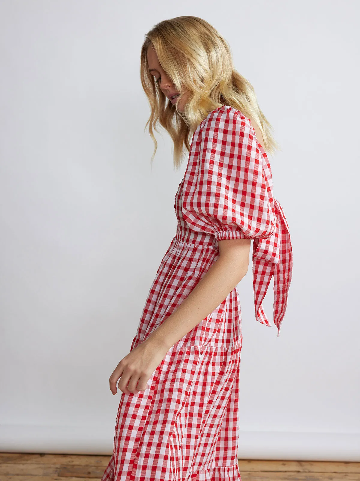 Gianna Tie Back Red Gingham Maxi Dress