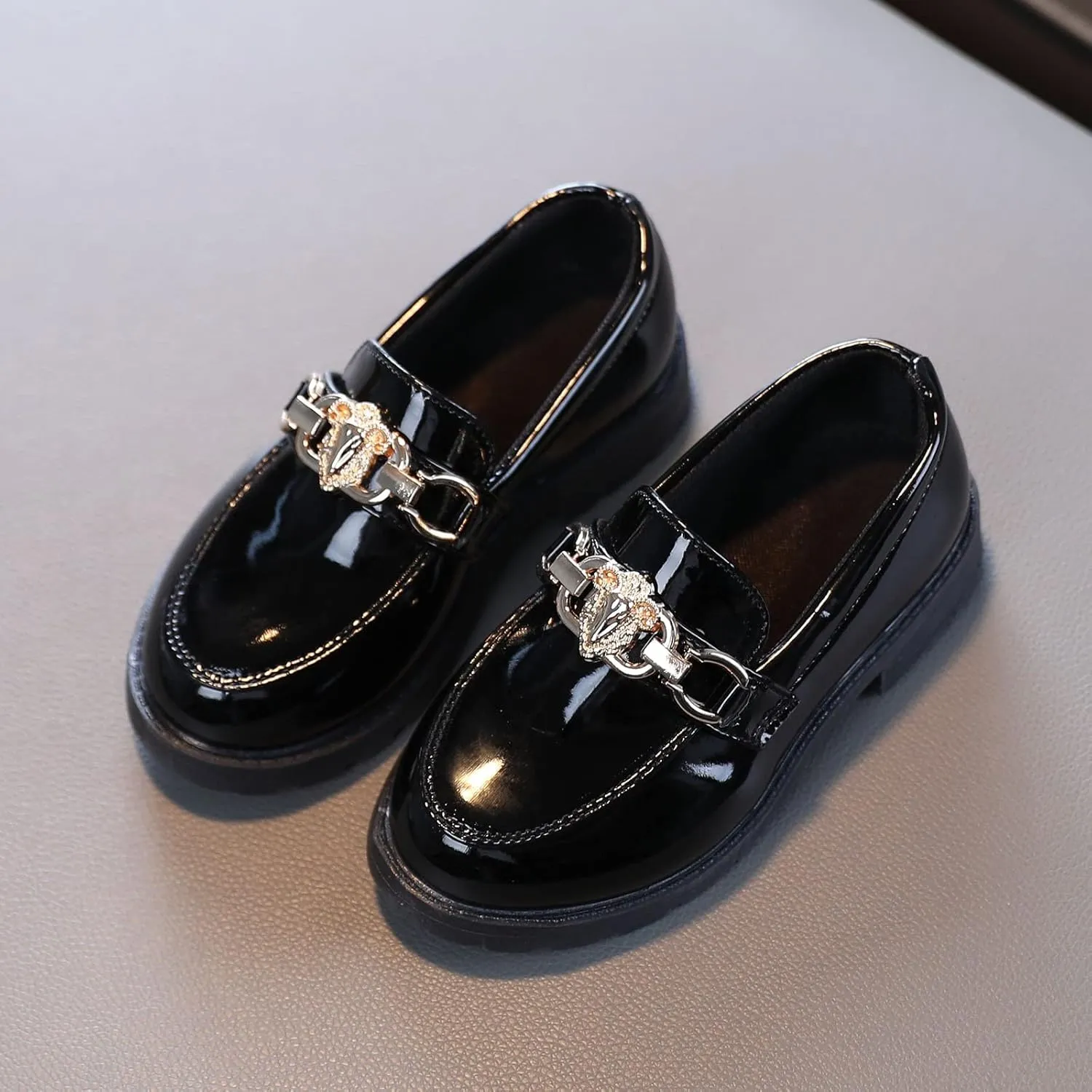 Girls Slip On Leather Shoes Loafer Decoration School Dress Shoes for Girls Tall Boots Riding