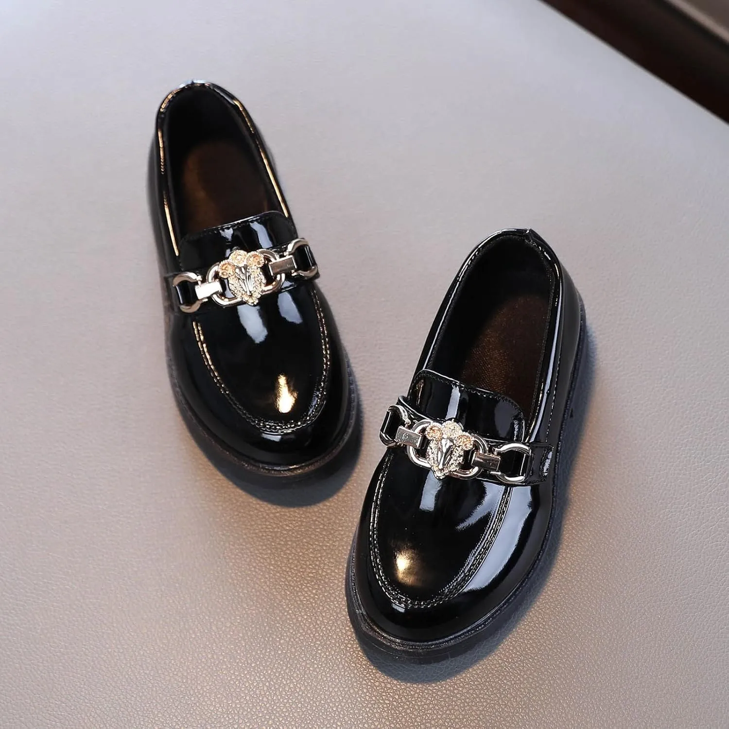 Girls Slip On Leather Shoes Loafer Decoration School Dress Shoes for Girls Tall Boots Riding