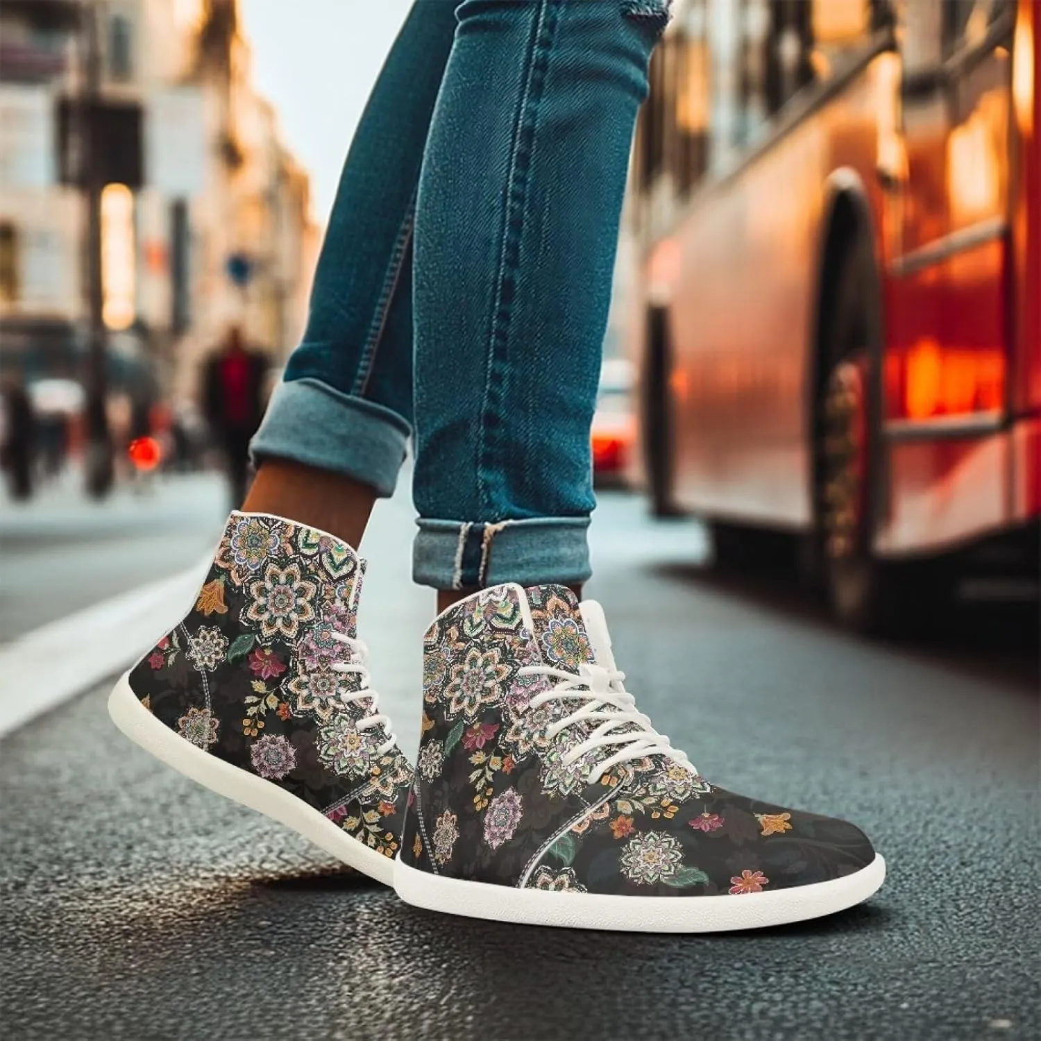 High Top Sneakers for Women Leather Shoes Trendy Men's Barefoot Shoes