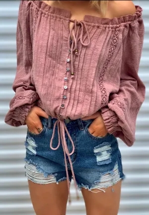 I'm a Dreamer Gauze Off Shoulder Blouse