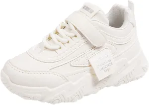 Kids Girl Fashion Sneaker Athletic Running Shoe Low Top Leather Casual Running Tennis Sneaker Walking Shoes (White, 1.5 Big Kids)