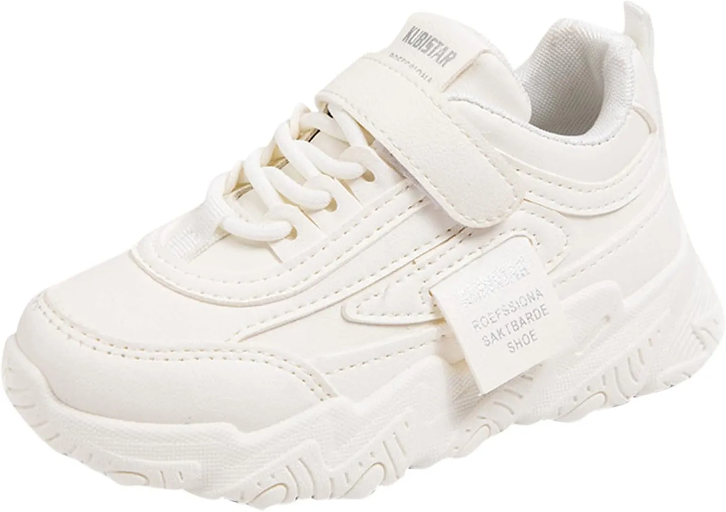 Kids Girl Fashion Sneaker Athletic Running Shoe Low Top Leather Casual Running Tennis Sneaker Walking Shoes (White, 4 Big Kids)