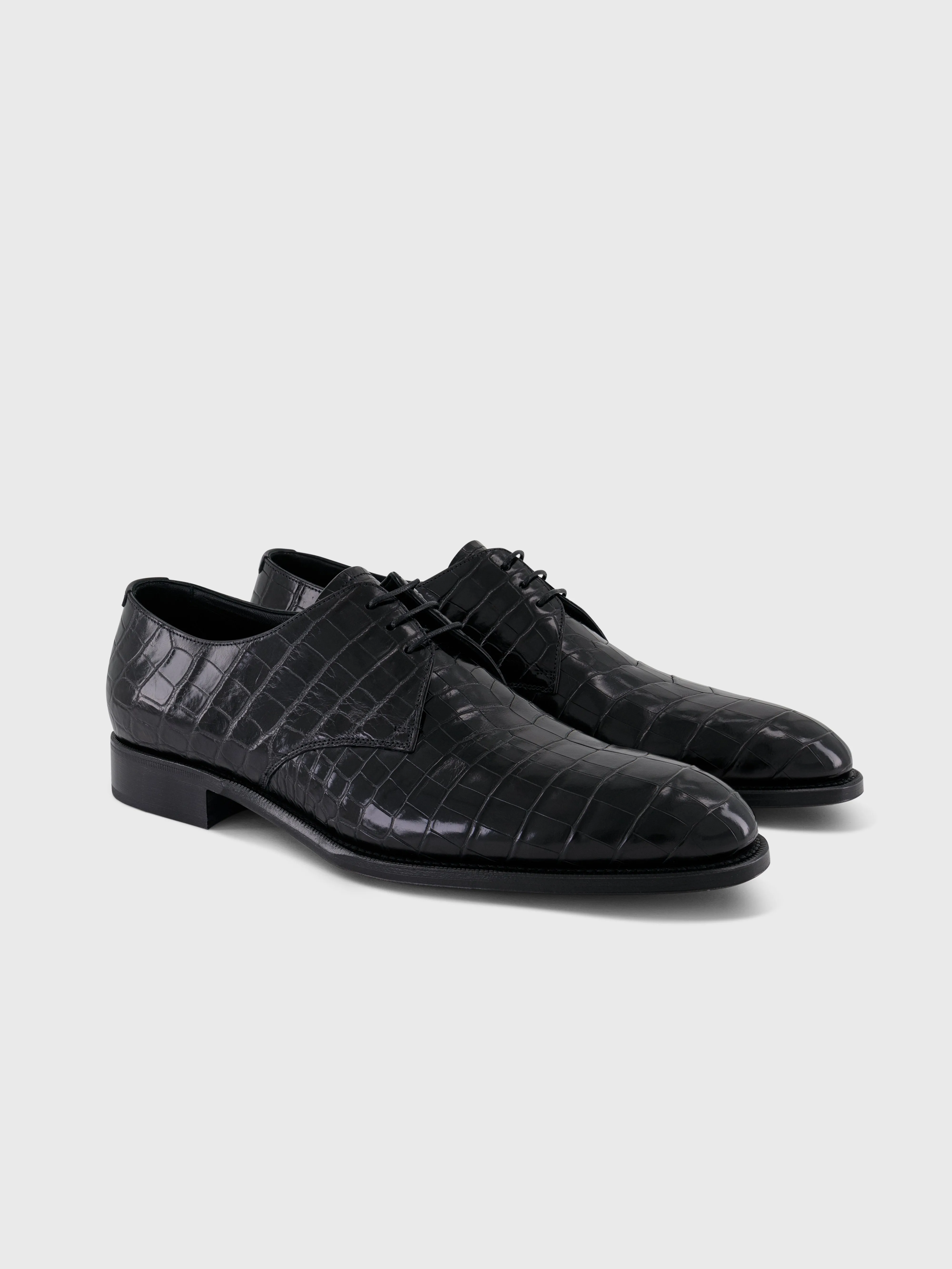 Lace-Up Crocodile Shoes - Black
