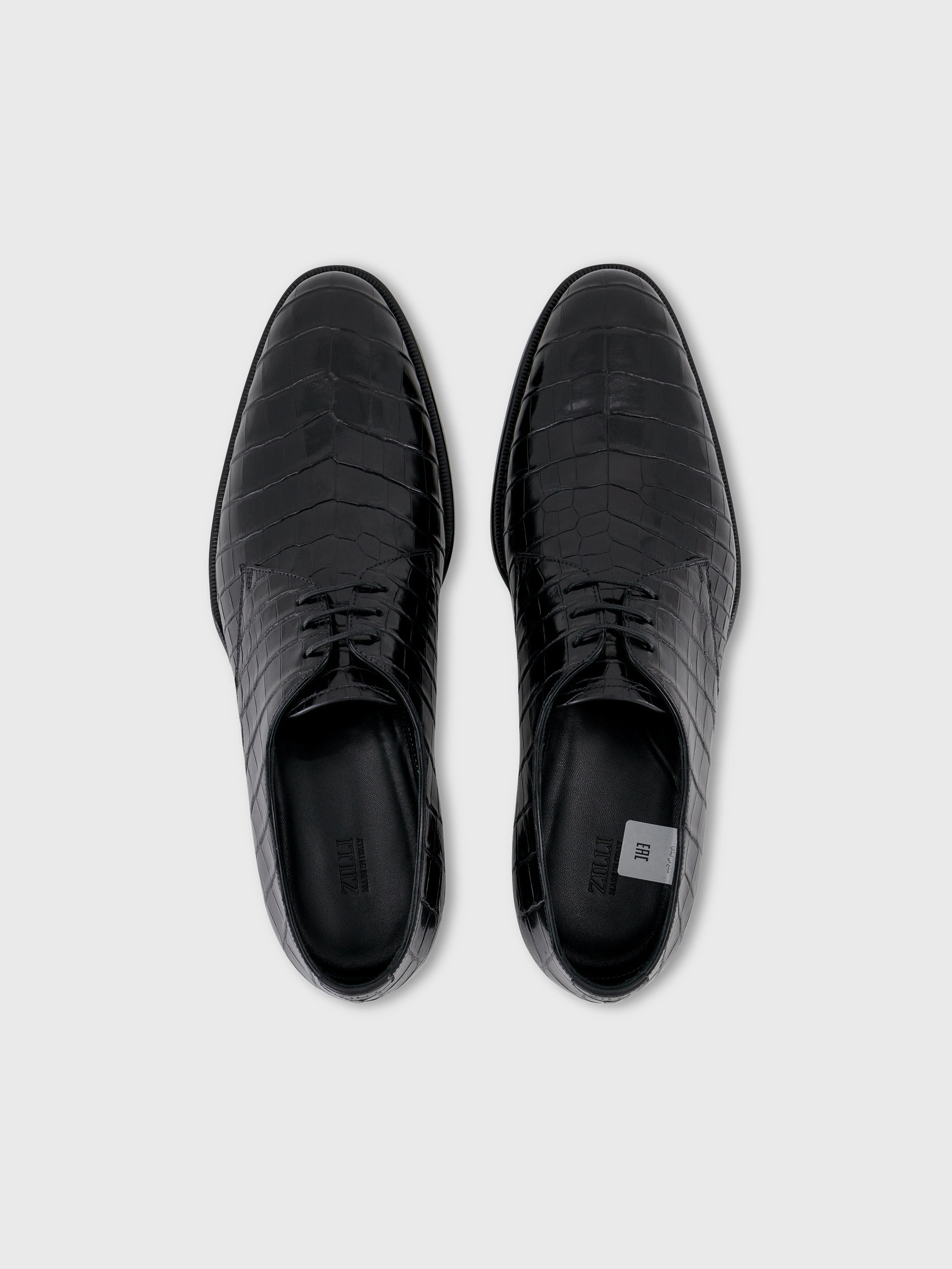 Lace-Up Crocodile Shoes - Black