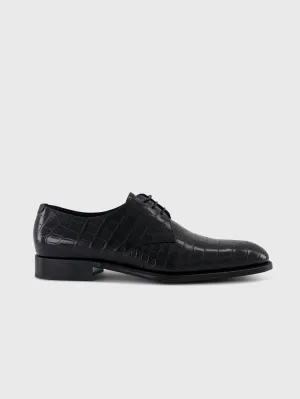 Lace-Up Crocodile Shoes - Black