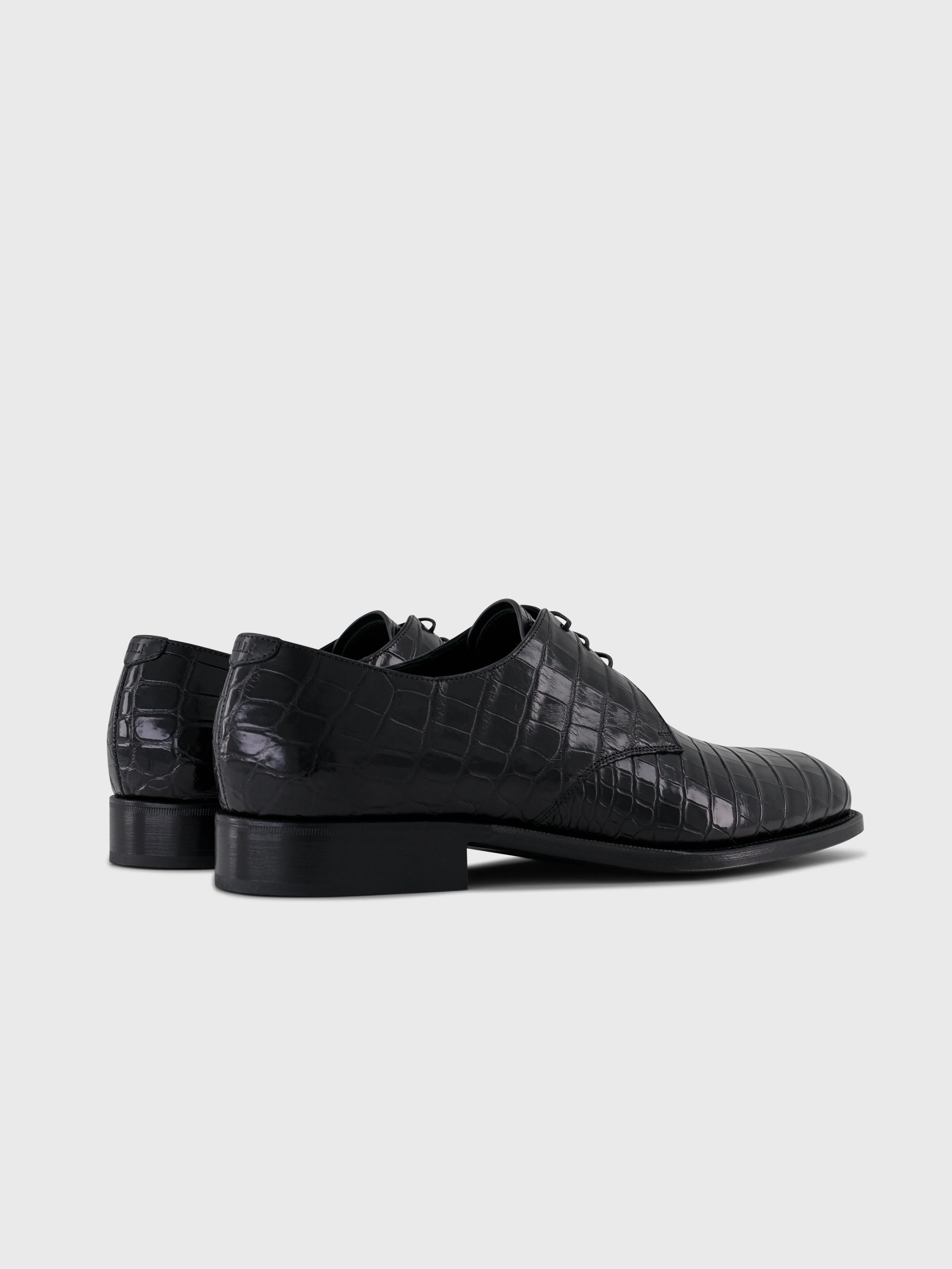 Lace-Up Crocodile Shoes - Black