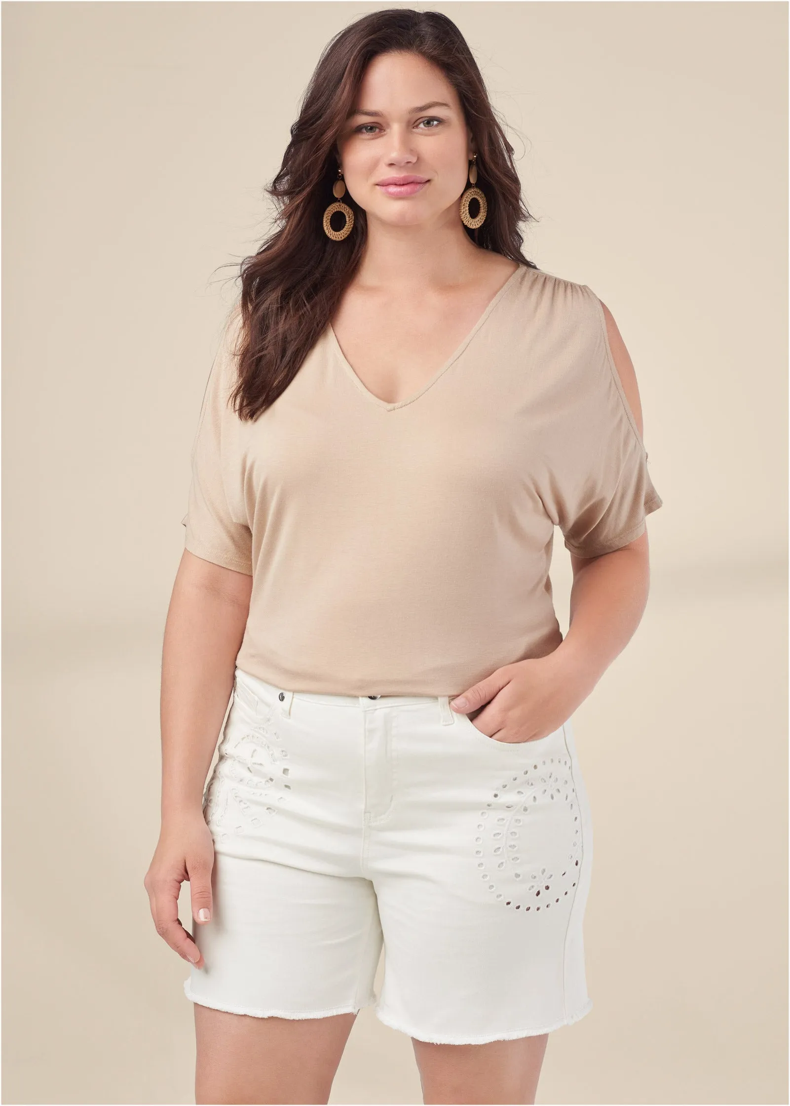 Laser Cut Jean Shorts - White Denim