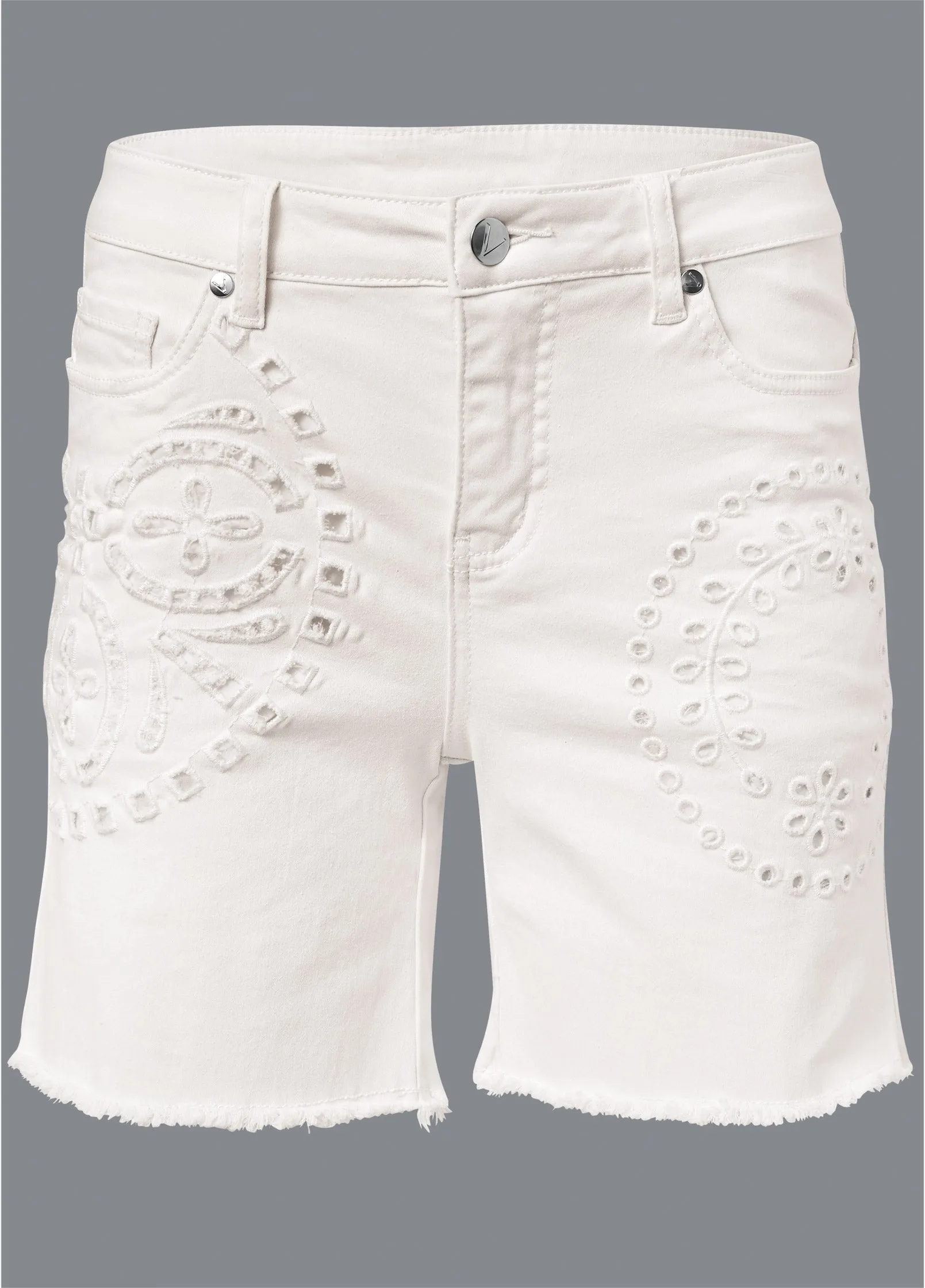 Laser Cut Jean Shorts - White Denim