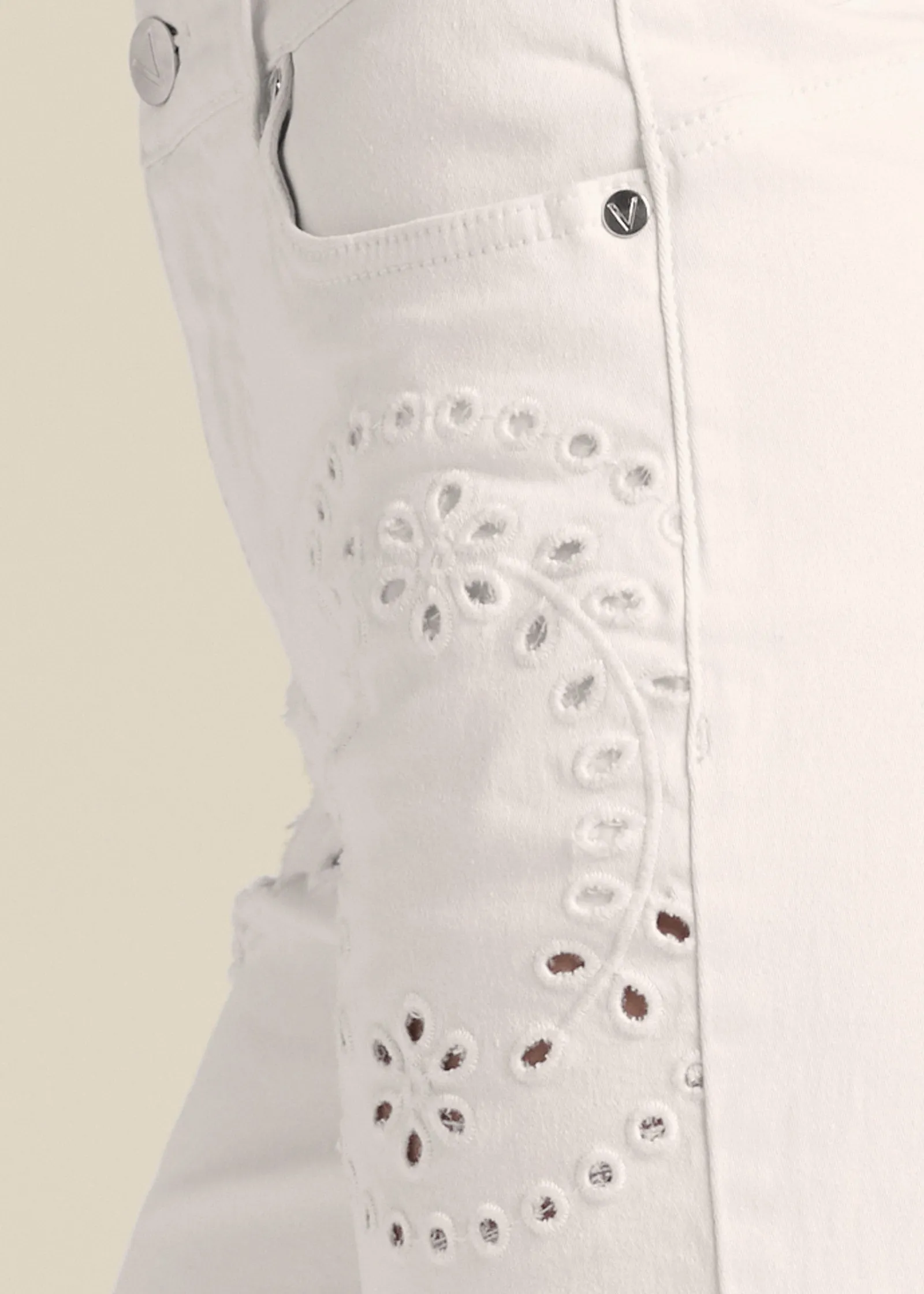 Laser Cut Jean Shorts - White Denim