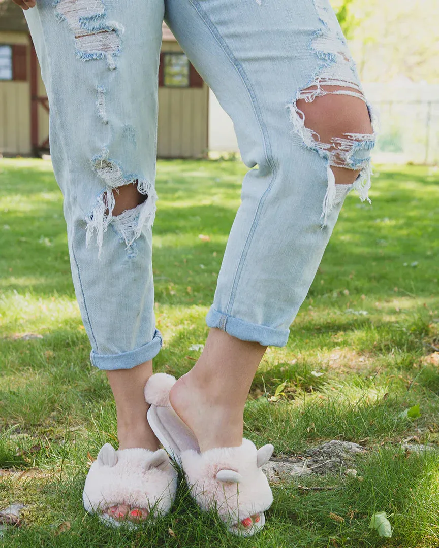 MeMoi Luxe Bunny Hop Pom Pom Plush Slipper