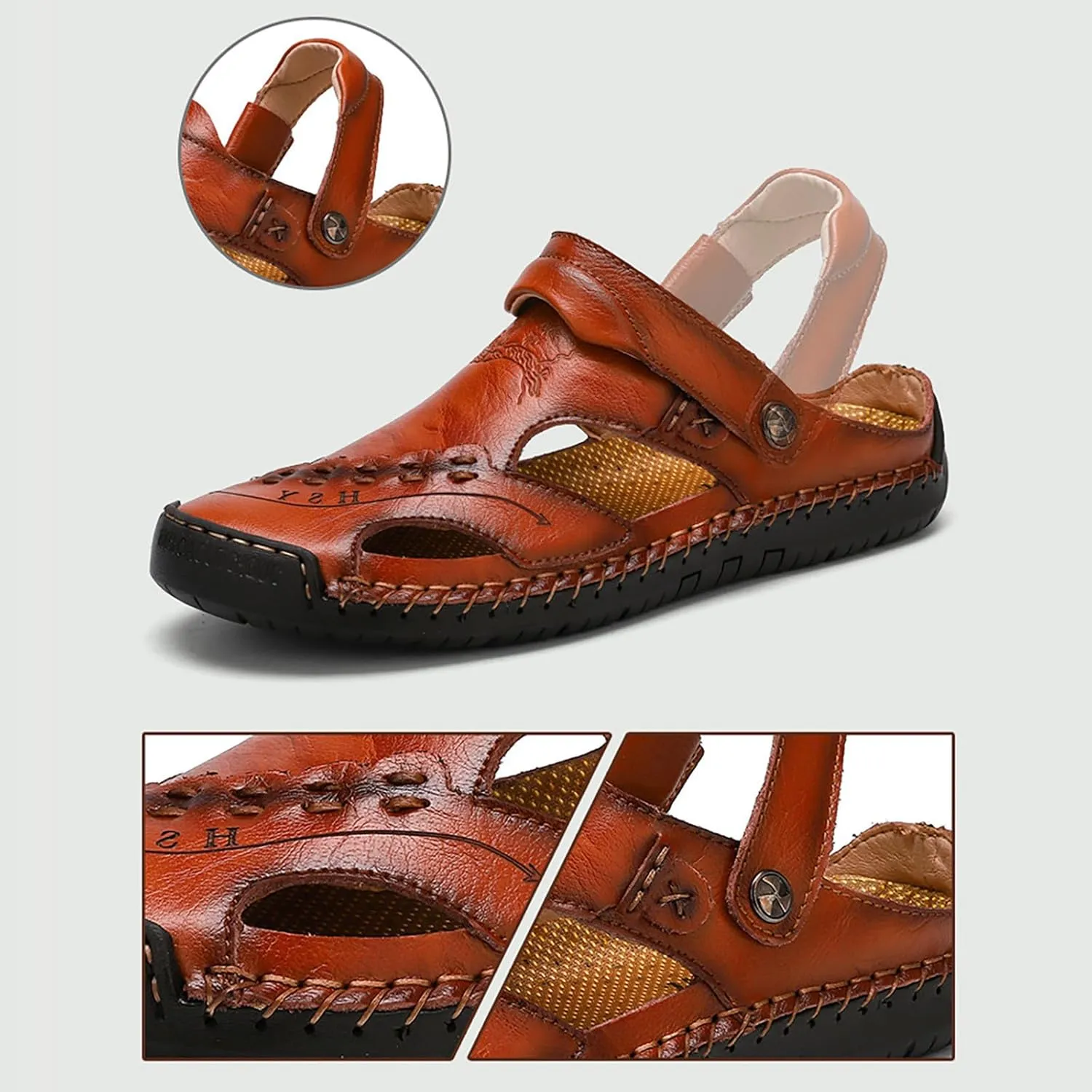 Men's Summer Breathable Hand Sewn Foot Covering Casual Beach Lazy PU Foreign Trade Sandals Men Hiking Sandals