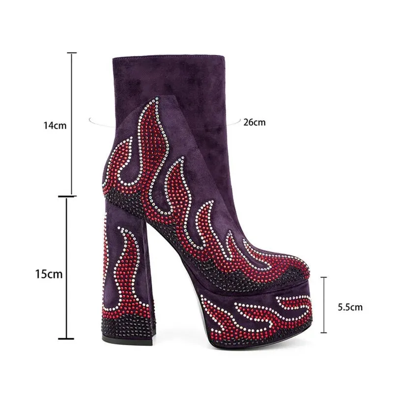 Pre Order:  Fiery Suede Rhinestones Platform Boots