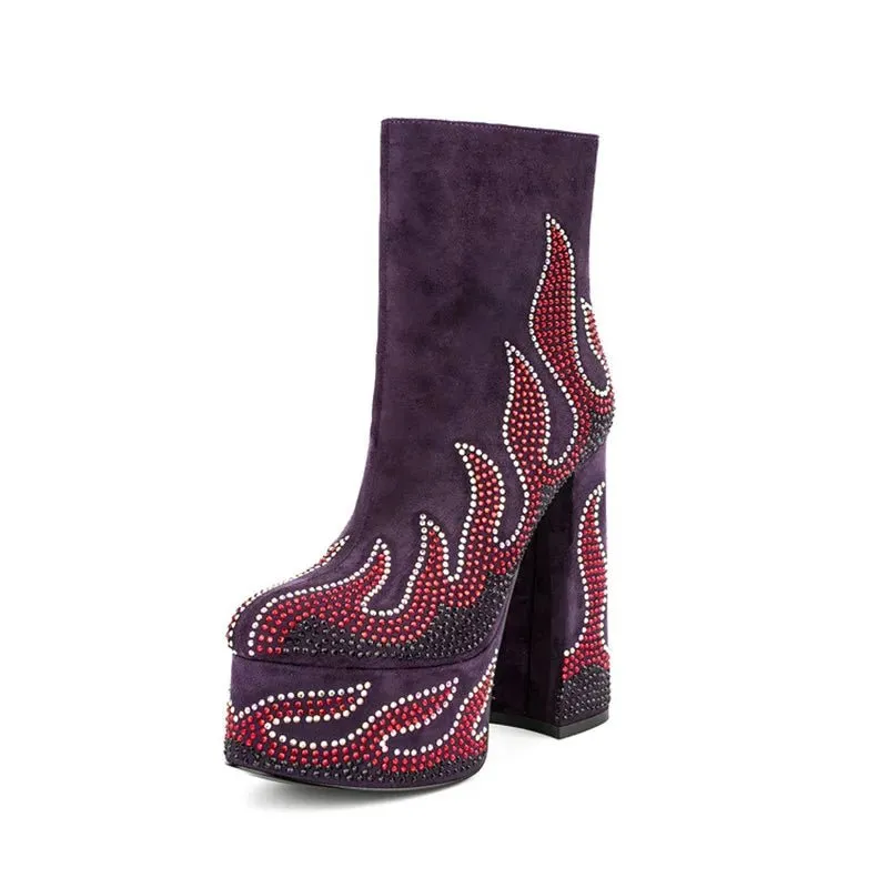 Pre Order:  Fiery Suede Rhinestones Platform Boots