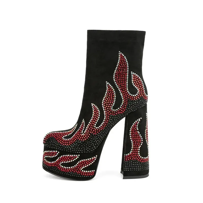 Pre Order:  Fiery Suede Rhinestones Platform Boots