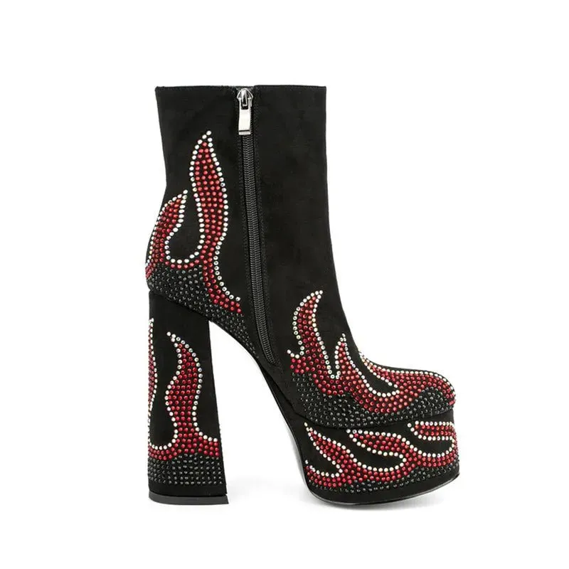 Pre Order:  Fiery Suede Rhinestones Platform Boots