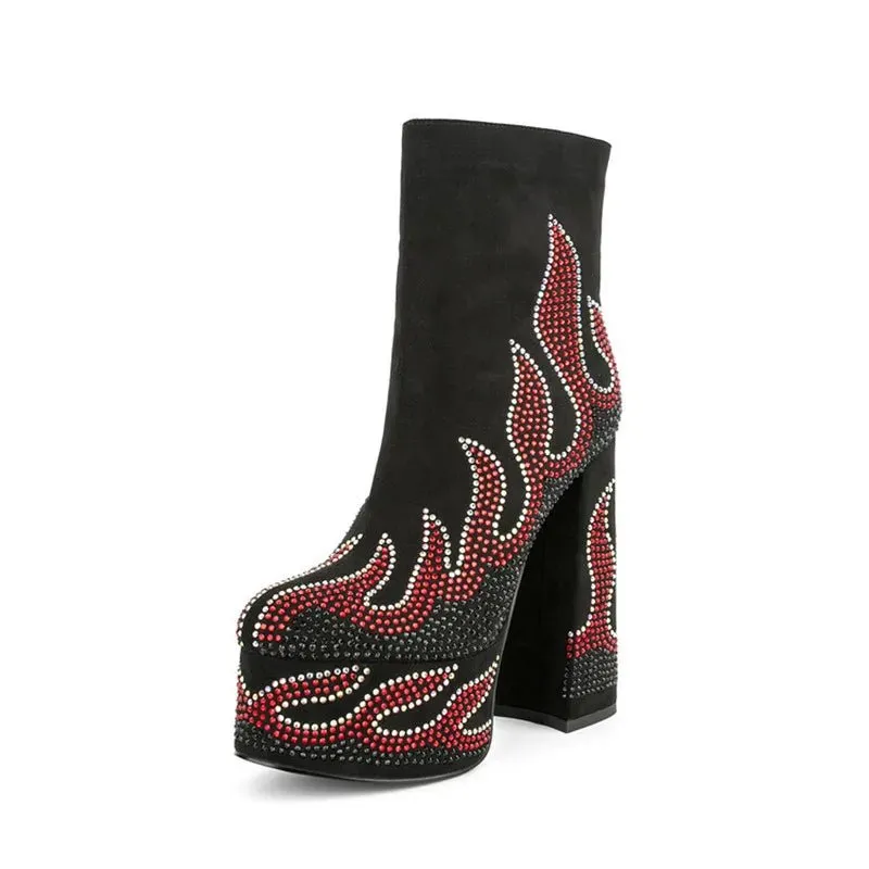 Pre Order:  Fiery Suede Rhinestones Platform Boots