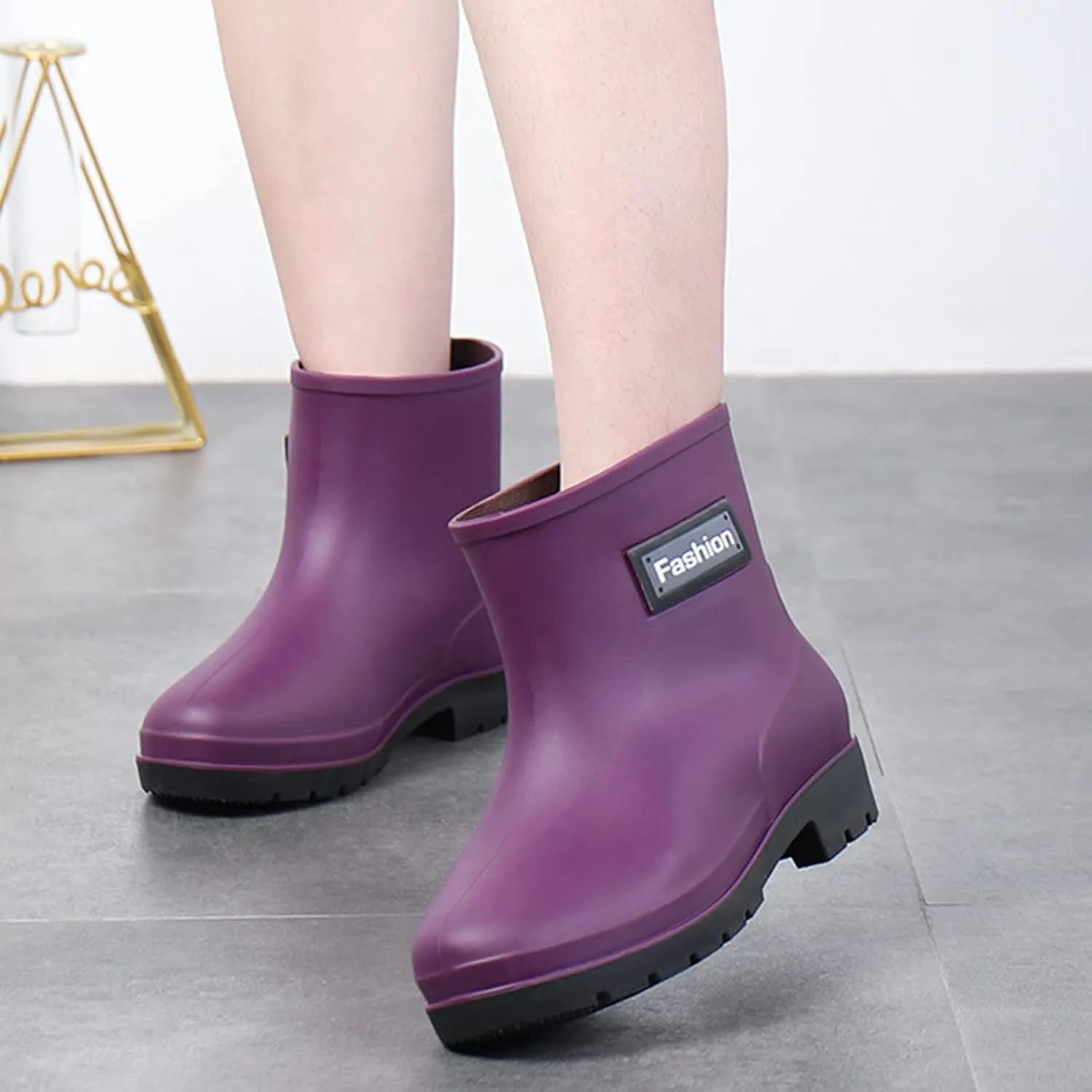 Rain Boots Women Women's Ankle Rain Boots Waterproof Garden Shoes Outdoor Work Boot Slip On Rubber Shoes