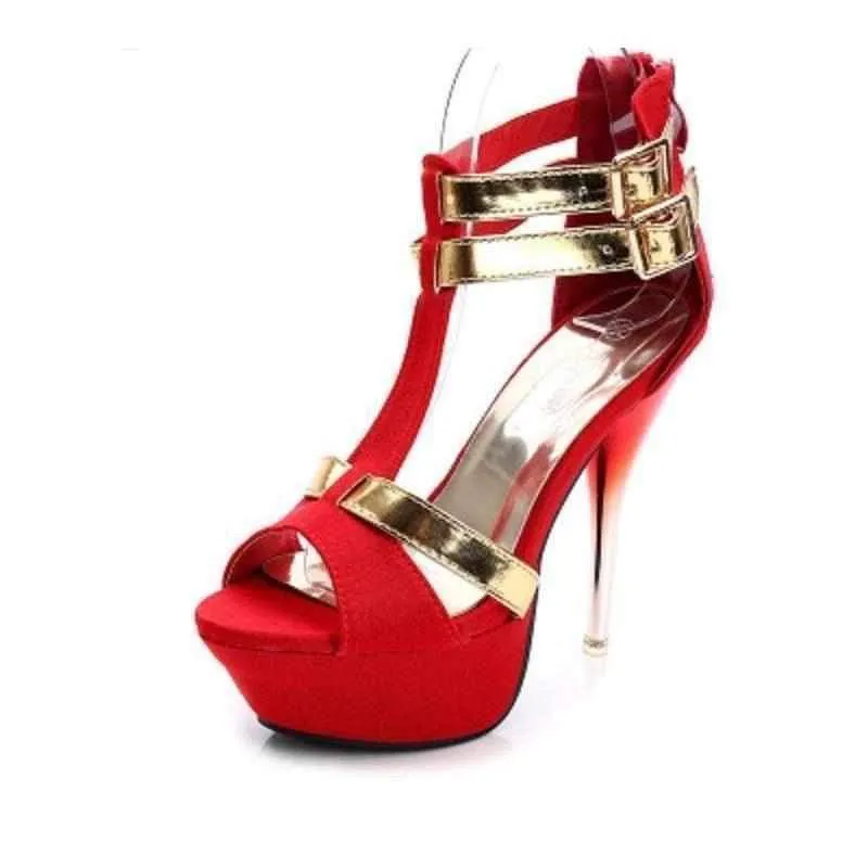 Red Strappy Ombre Platform Wedding Sandals