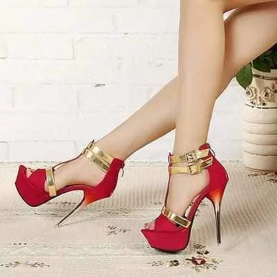 Red Strappy Ombre Platform Wedding Sandals