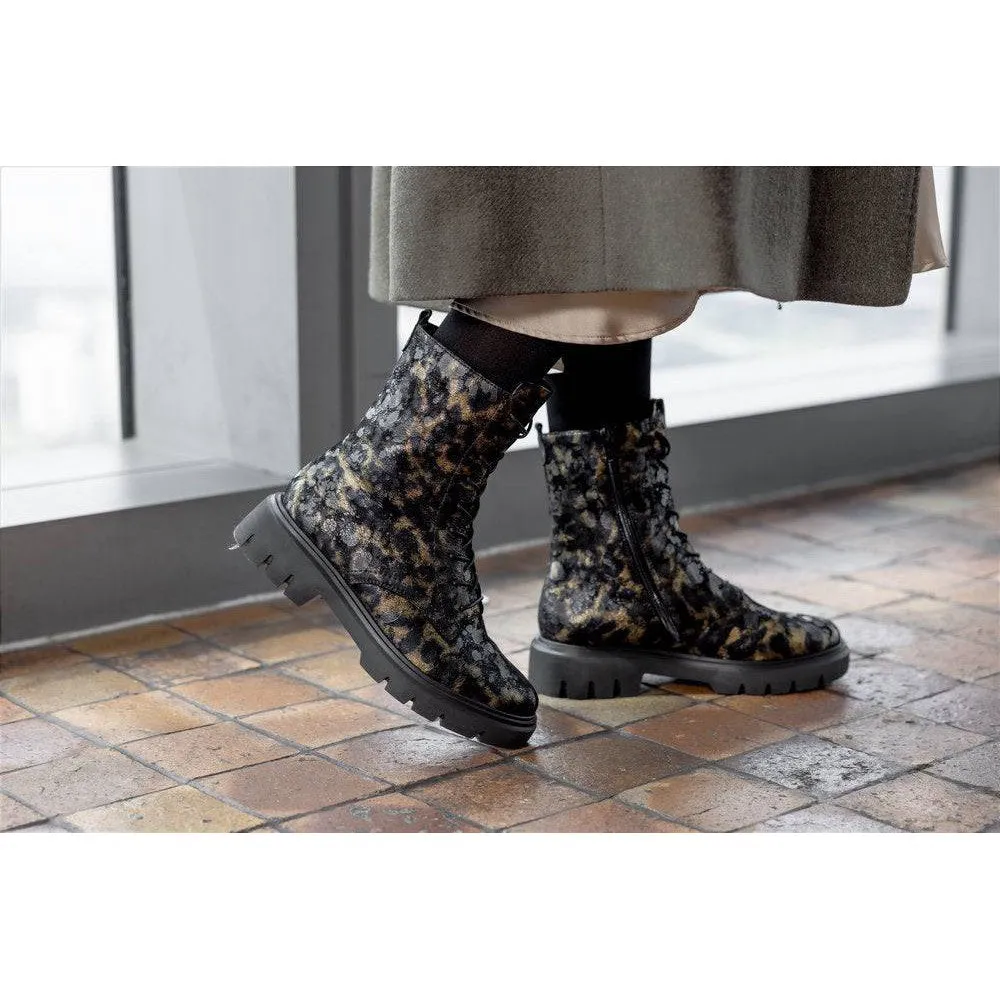 Remonte D1W72-03 Ladies Wide Black Suede Zip & Lace Ankle Boots
