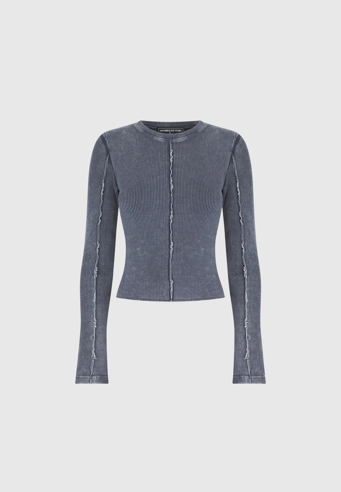 Ribbed Long Sleeve Top - Washed Blue