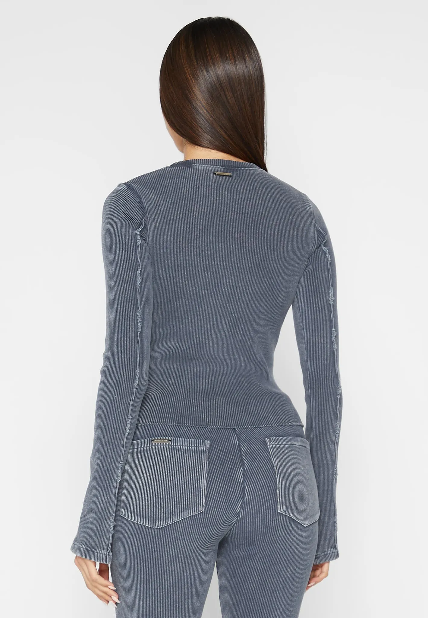 Ribbed Long Sleeve Top - Washed Blue