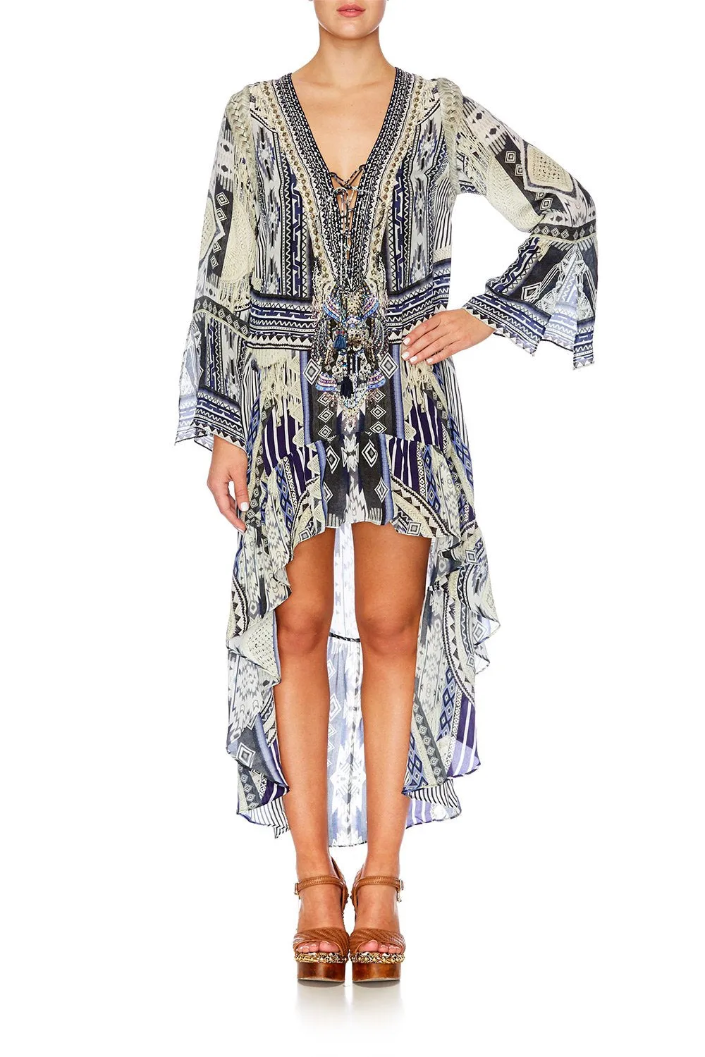 SHORT DRESS WITH HIGH LOW HEM TIE THE KNOT